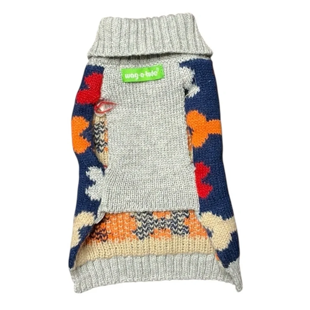 Colorful Knit Dog Sweater with Bone Pattern